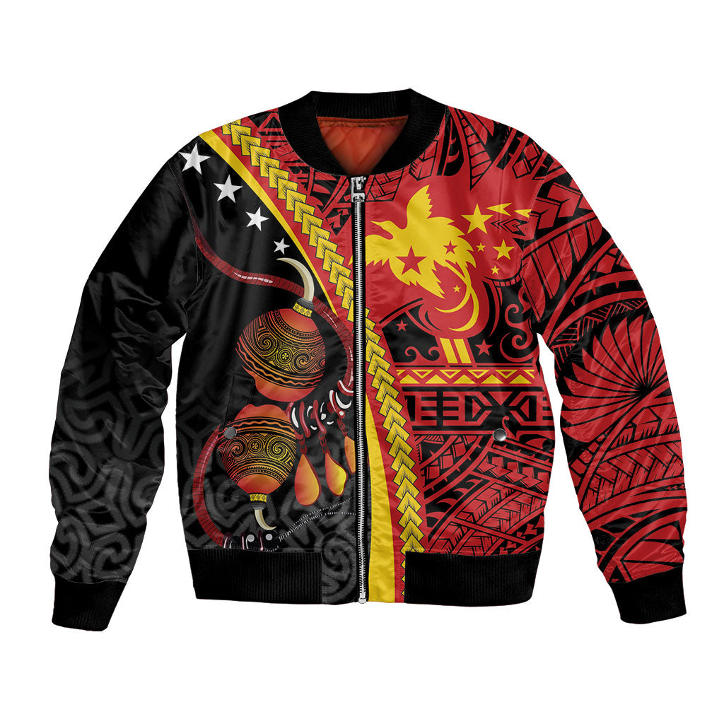Papua New Guinea Independence Personalised Bomber Jacket PNG Bagi and Lime Pot LT7 Unisex Black - Polynesian Pride
