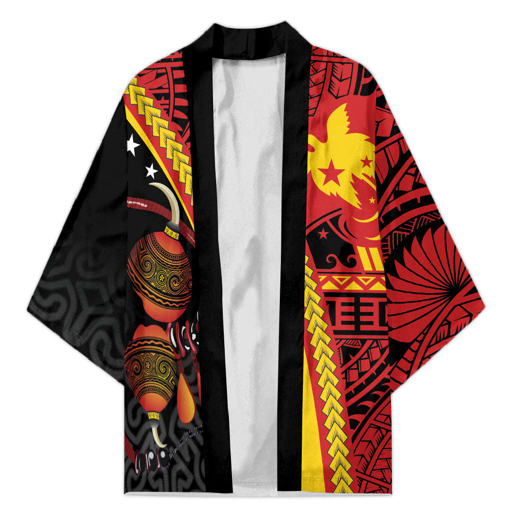 Papua New Guinea Independence Personalised Kimono PNG Bagi and Lime Pot LT7 Unisex Black - Polynesian Pride