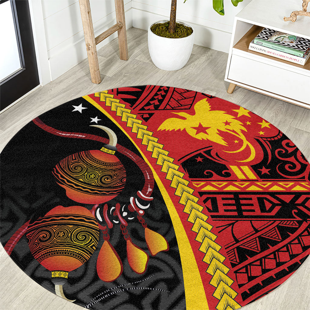 Papua New Guinea Independence Round Carpet PNG Bagi and Lime Pot LT7 Black - Polynesian Pride