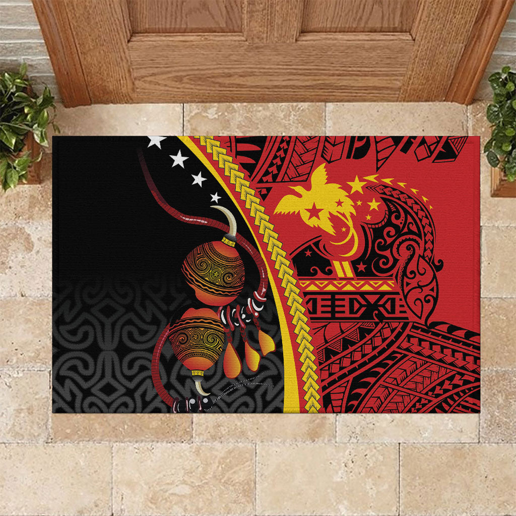 Papua New Guinea Independence Rubber Doormat PNG Bagi and Lime Pot LT7 Black - Polynesian Pride