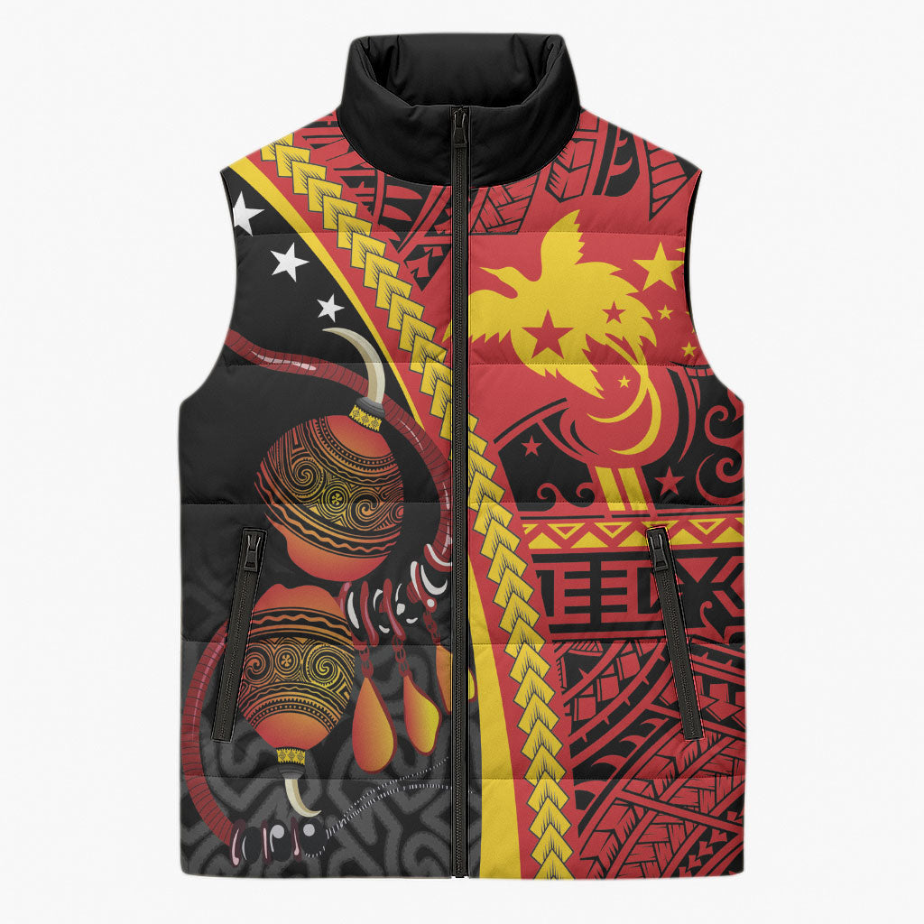 Papua New Guinea Independence Personalised Sleeveless Puffer Jacket PNG Bagi and Lime Pot LT7 Unisex Black - Polynesian Pride