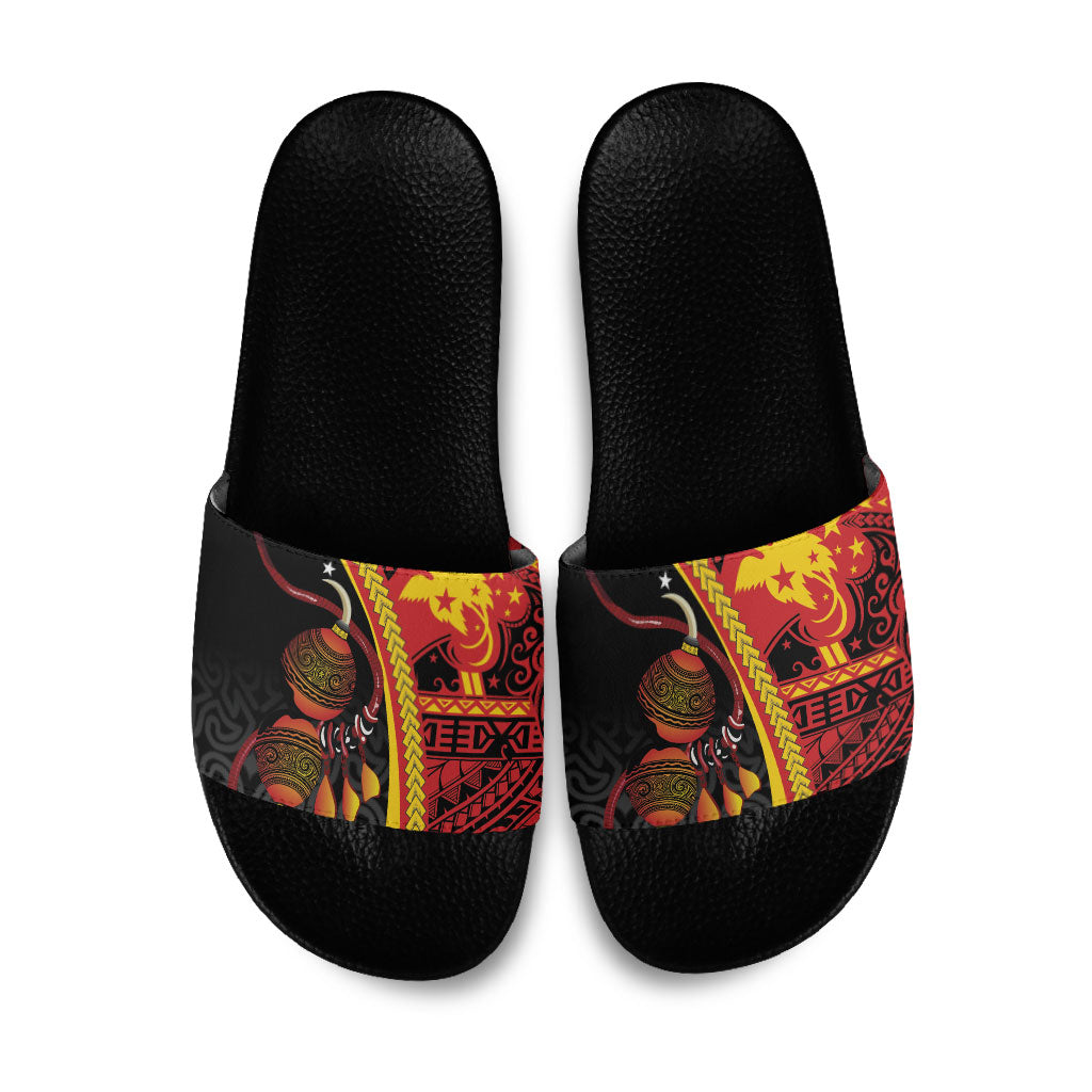 Papua New Guinea Independence Slide Sandals PNG Bagi and Lime Pot LT7 Black - Polynesian Pride