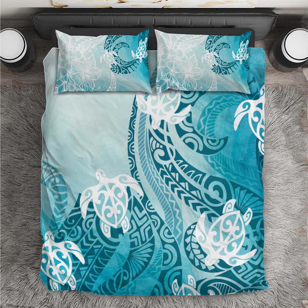 Polynesia Turtle Bedding Set Watercolor Abstract Style LT7 Blue - Polynesian Pride