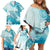 Polynesia Turtle Family Matching Off Shoulder Short Dress and Hawaiian Shirt Watercolor Abstract Style