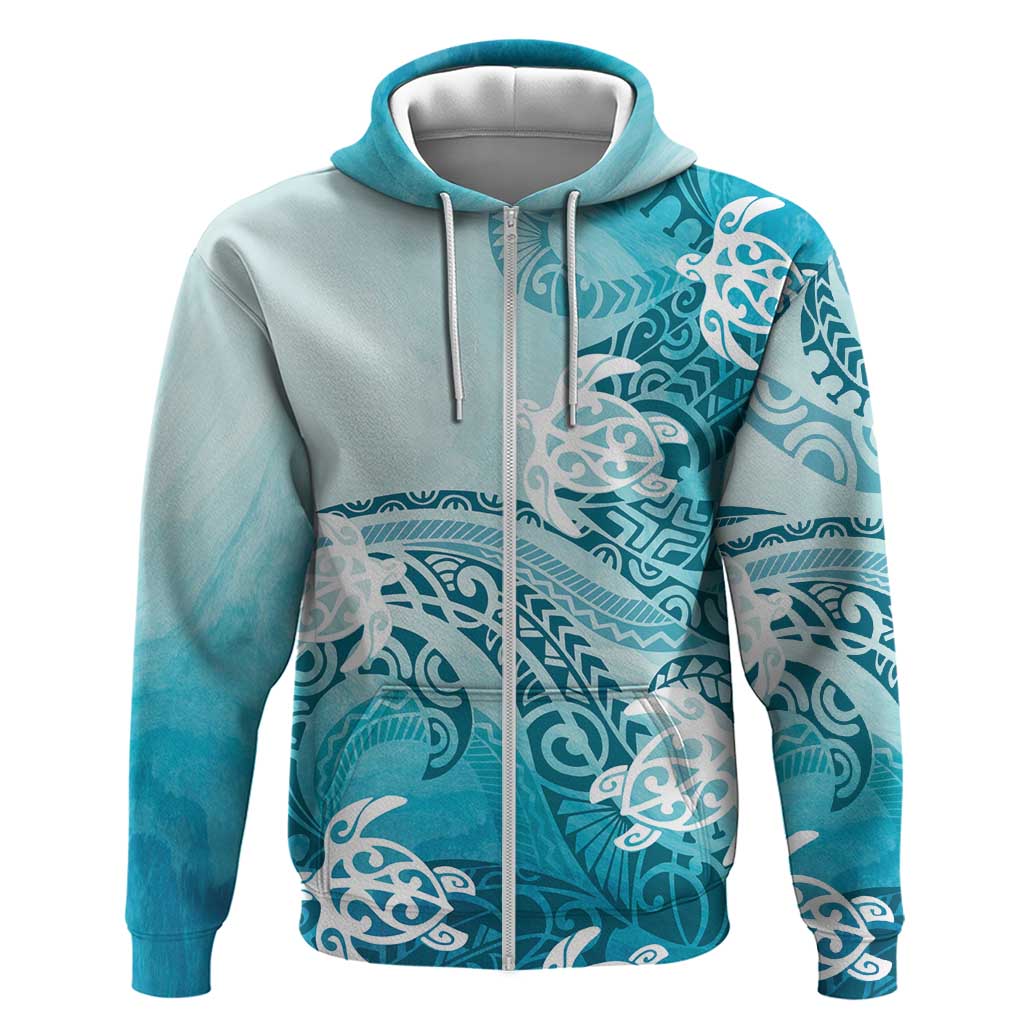 Polynesia Turtle Hoodie Watercolor Abstract Style LT7 Zip Hoodie Blue - Polynesian Pride