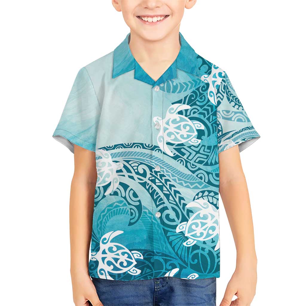 Polynesia Turtle Kid Hawaiian Shirt Watercolor Abstract Style LT7 Kid Blue - Polynesian Pride