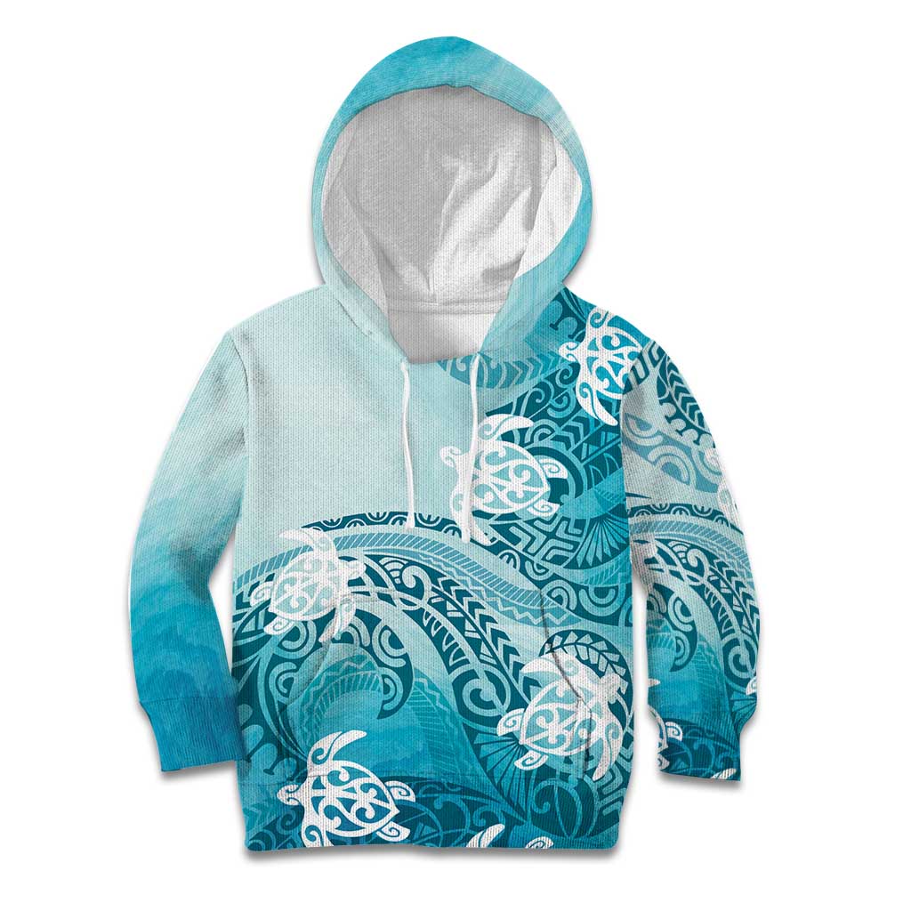 Polynesia Turtle Kid Hoodie Watercolor Abstract Style LT7 Hoodie Blue - Polynesian Pride