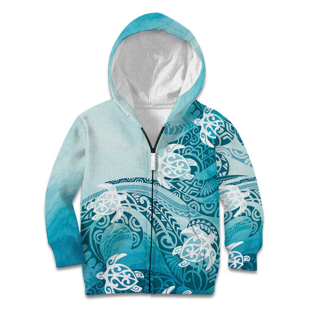Polynesia Turtle Kid Hoodie Watercolor Abstract Style LT7 Zip Hoodie Blue - Polynesian Pride