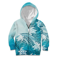 Polynesia Turtle Kid Hoodie Watercolor Abstract Style LT7 Zip Hoodie Blue - Polynesian Pride