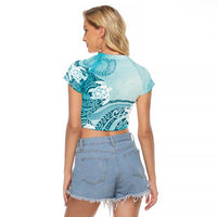 Polynesia Turtle Raglan Cropped T Shirt Watercolor Abstract Style LT7 - Polynesian Pride