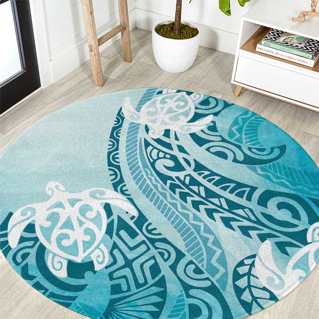 Polynesia Turtle Round Carpet Watercolor Abstract Style LT7 Blue - Polynesian Pride