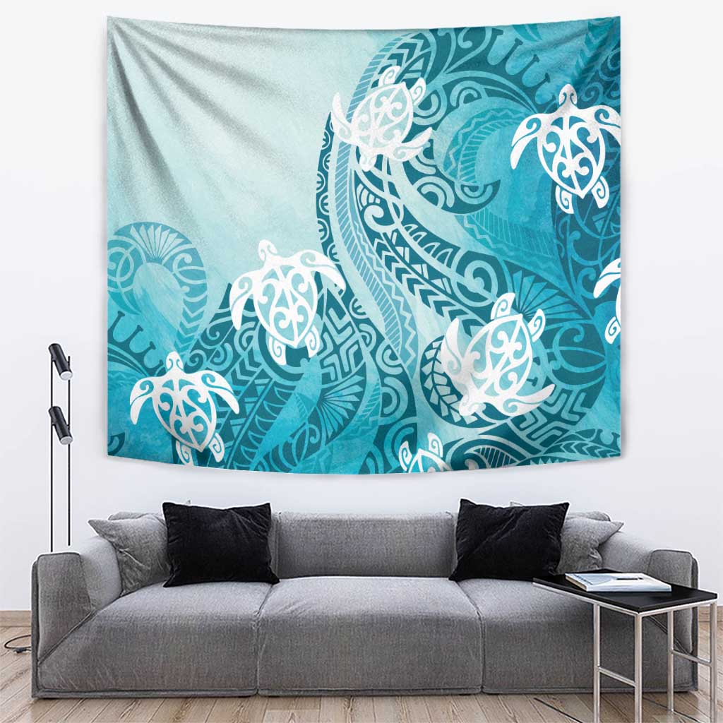 Polynesia Turtle Tapestry Watercolor Abstract Style LT7 Blue - Polynesian Pride