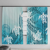 Polynesia Turtle Window Curtain Watercolor Abstract Style LT7 With Hooks Blue - Polynesian Pride