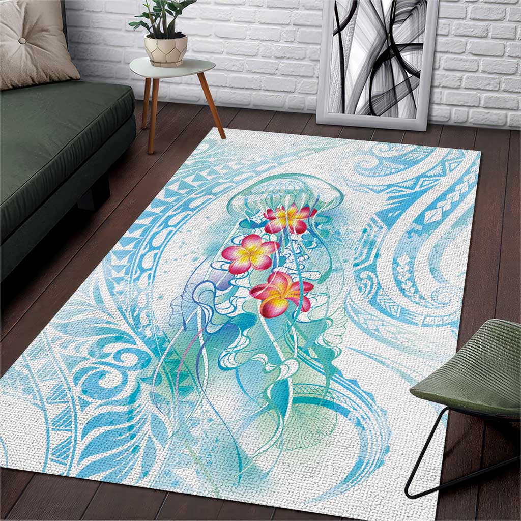 Sea Blue Polynesian Jellyfish Area Rug Watercolor Glows LT7 Light Blue - Polynesian Pride