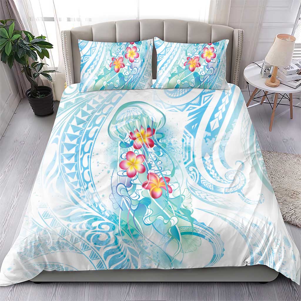 Sea Blue Polynesian Jellyfish Bedding Set Watercolor Glows LT7 - Polynesian Pride