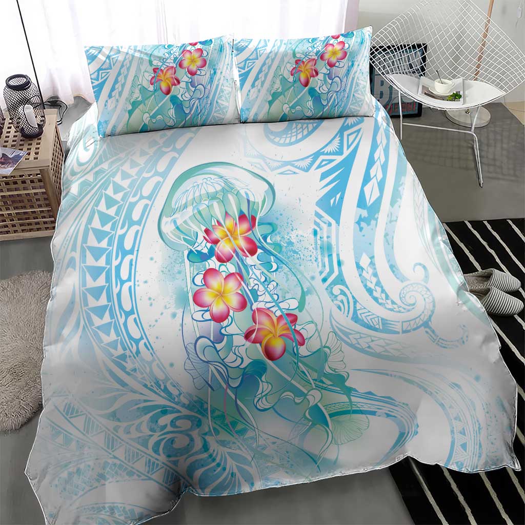 Sea Blue Polynesian Jellyfish Bedding Set Watercolor Glows LT7 - Polynesian Pride