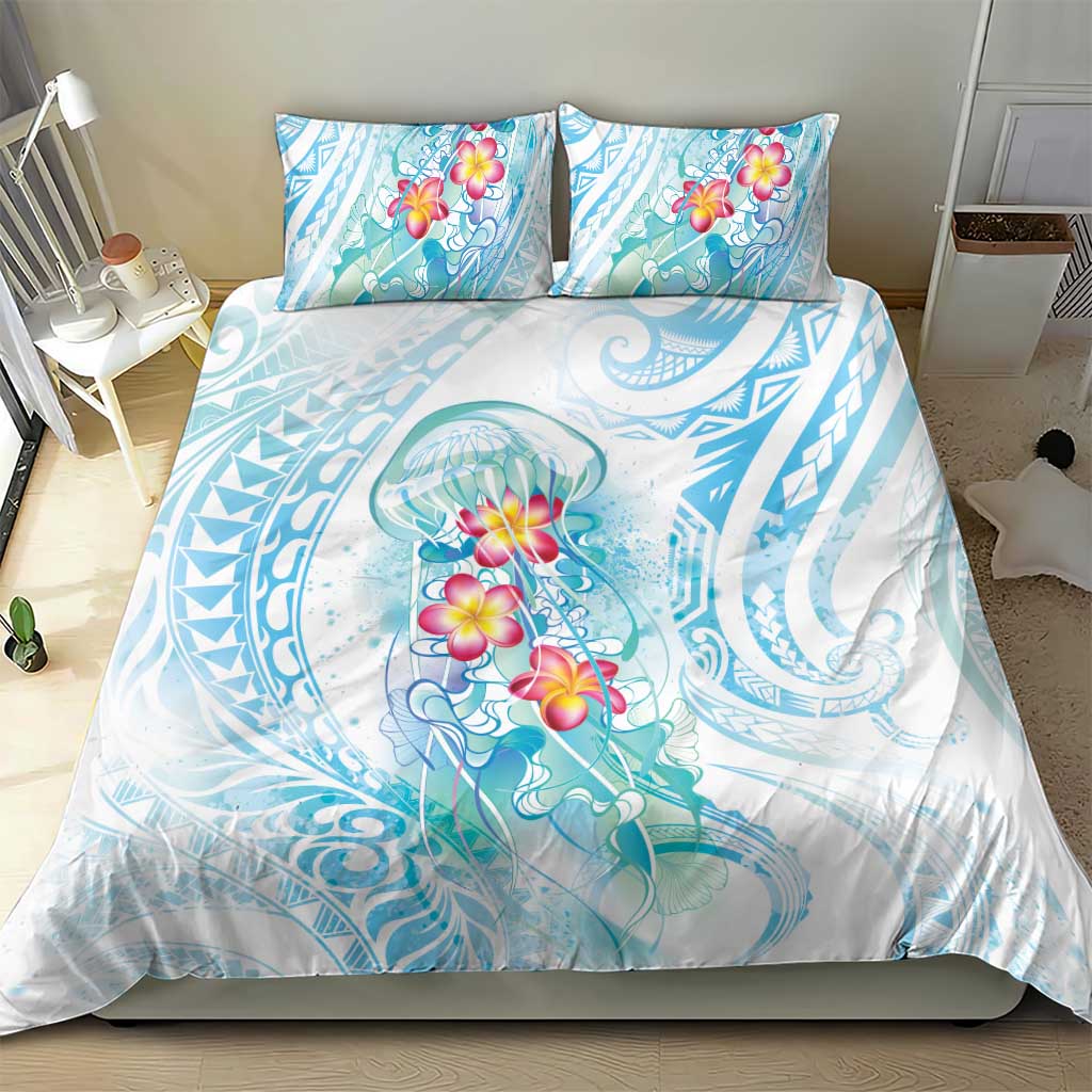 Sea Blue Polynesian Jellyfish Bedding Set Watercolor Glows LT7 - Polynesian Pride