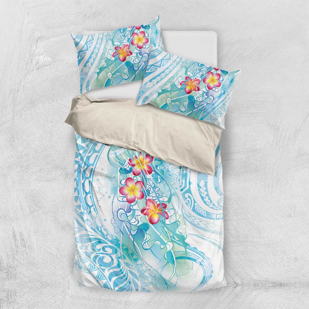 Sea Blue Polynesian Jellyfish Bedding Set Watercolor Glows LT7 US Twin 172cm x 218cm Light Blue - Polynesian Pride