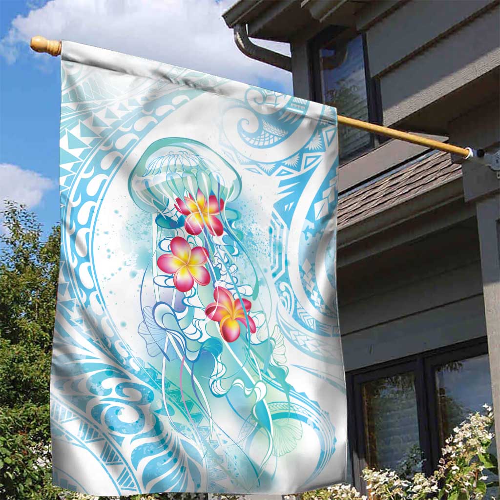 Sea Blue Polynesian Jellyfish Garden Flag Watercolor Glows LT7 - Polynesian Pride