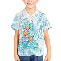 Sea Blue Polynesian Jellyfish Kid Hawaiian Shirt Watercolor Glows LT7 Kid Light Blue - Polynesian Pride