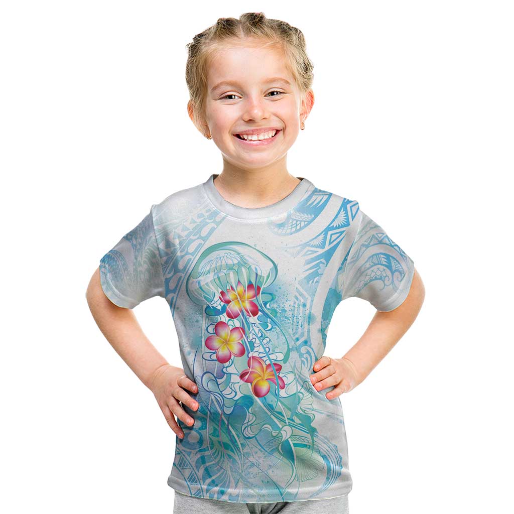 Sea Blue Polynesian Jellyfish Kid T Shirt Watercolor Glows LT7 Light Blue - Polynesian Pride