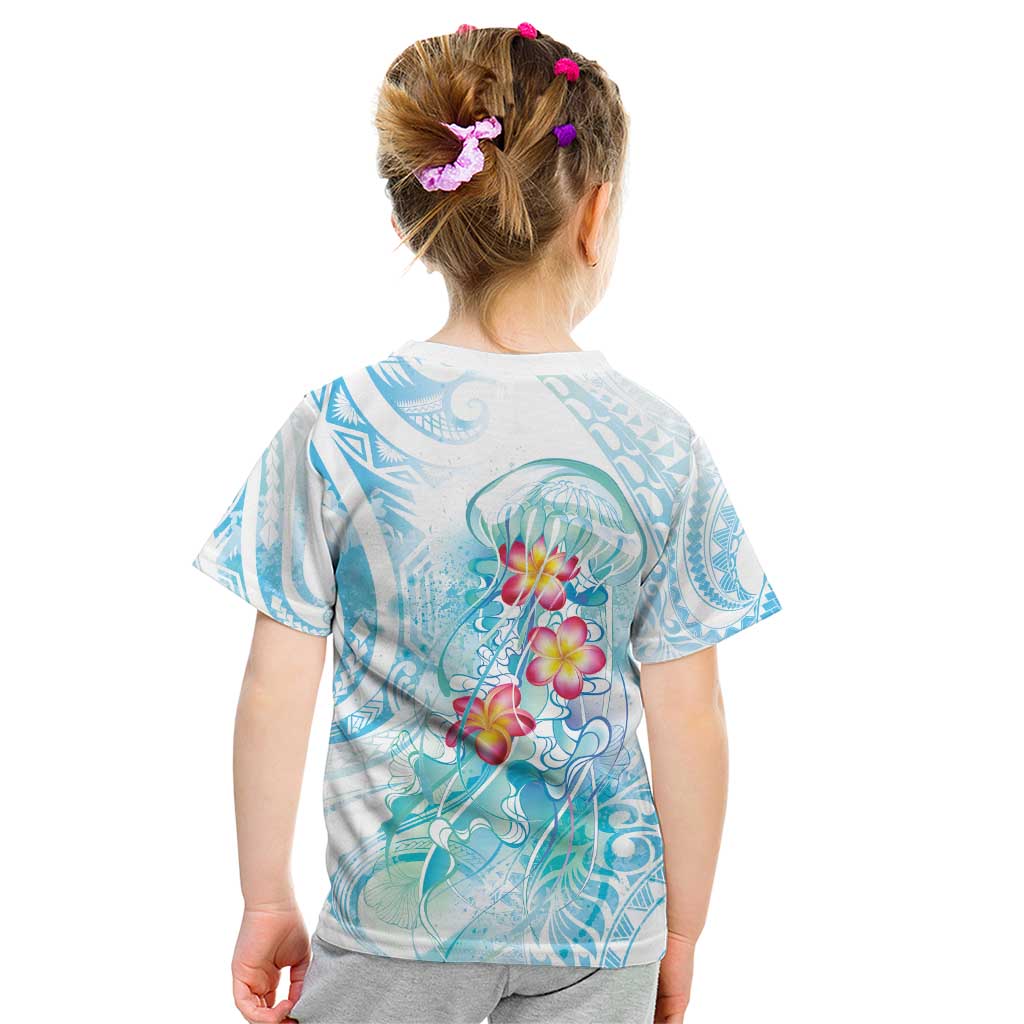 Sea Blue Polynesian Jellyfish Kid T Shirt Watercolor Glows LT7 - Polynesian Pride