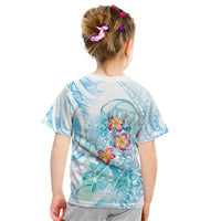 Sea Blue Polynesian Jellyfish Kid T Shirt Watercolor Glows LT7 - Polynesian Pride