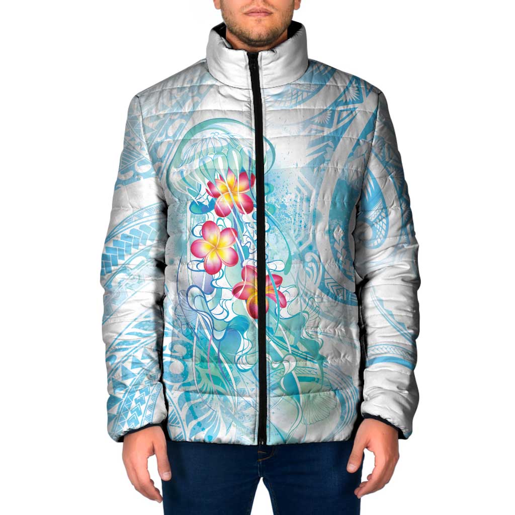Sea Blue Polynesian Jellyfish Padded Jacket Watercolor Glows LT7 Men Light Blue - Polynesian Pride