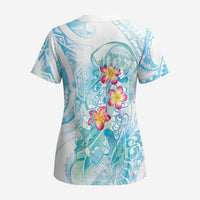 Sea Blue Polynesian Jellyfish Scrub Top Watercolor Glows LT7 - Polynesian Pride