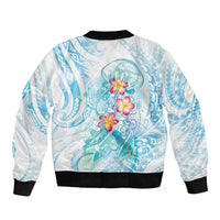 Sea Blue Polynesian Jellyfish Sleeve Zip Bomber Jacket Watercolor Glows LT7 - Polynesian Pride