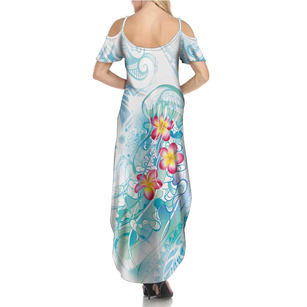 Sea Blue Polynesian Jellyfish Summer Maxi Dress Watercolor Glows LT7 - Polynesian Pride