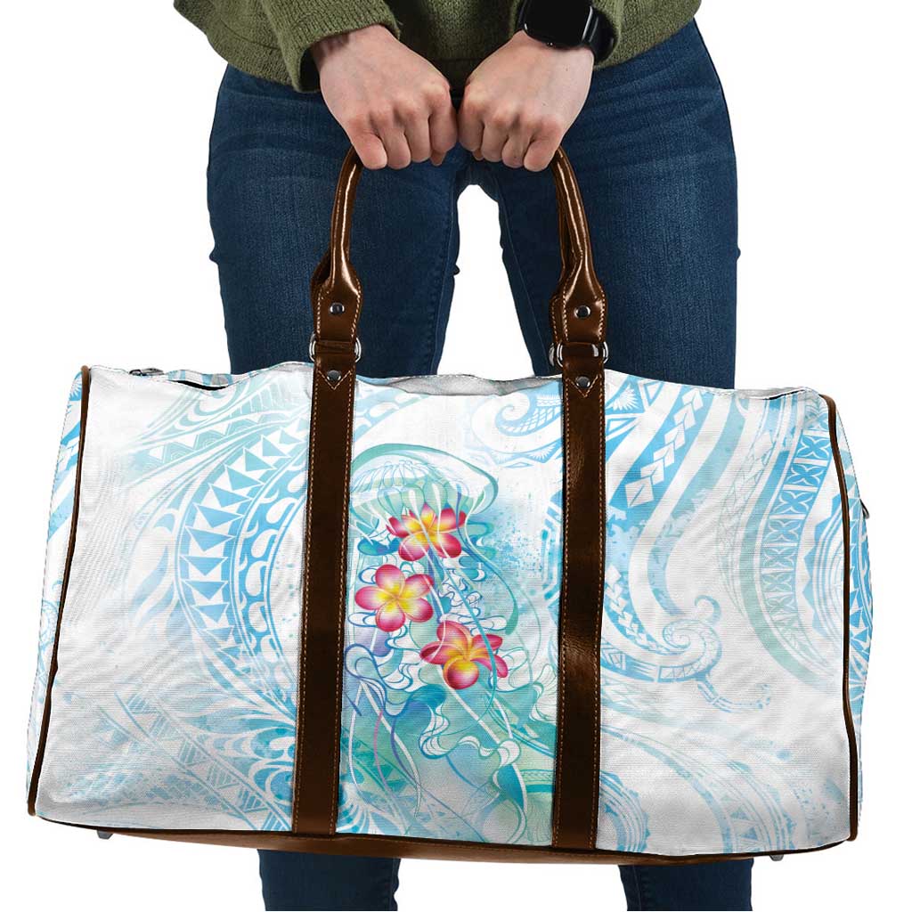 Sea Blue Polynesian Jellyfish Travel Bag Watercolor Glows LT7 Light Blue - Polynesian Pride