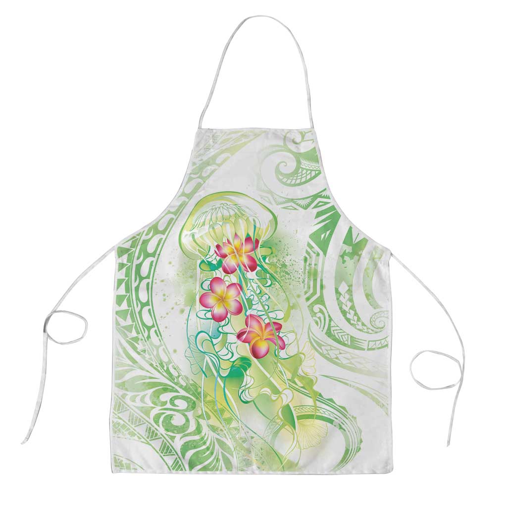 Summer Green Polynesian Jellyfish Apron Watercolor Glows LT7 Light Green - Polynesian Pride