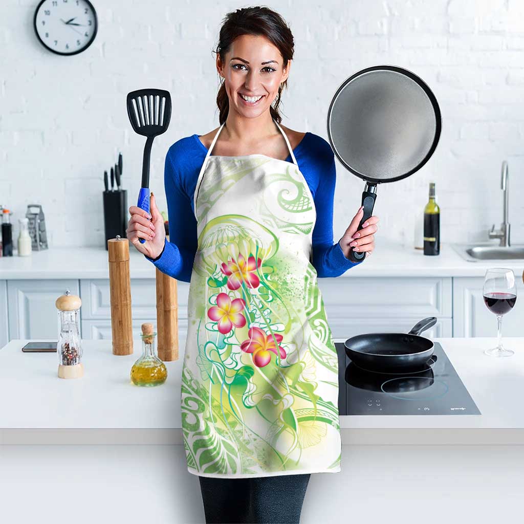 Summer Green Polynesian Jellyfish Apron Watercolor Glows LT7 - Polynesian Pride