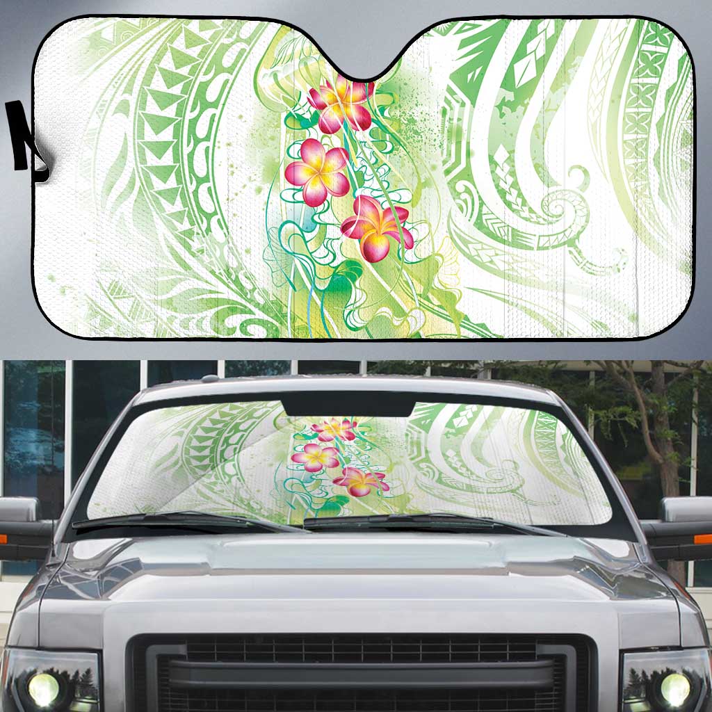 Summer Green Polynesian Jellyfish Auto Sun Shade Watercolor Glows LT7 Light Green - Polynesian Pride