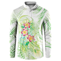 Summer Green Polynesian Jellyfish Button Sweatshirt Watercolor Glows LT7 Light Green - Polynesian Pride