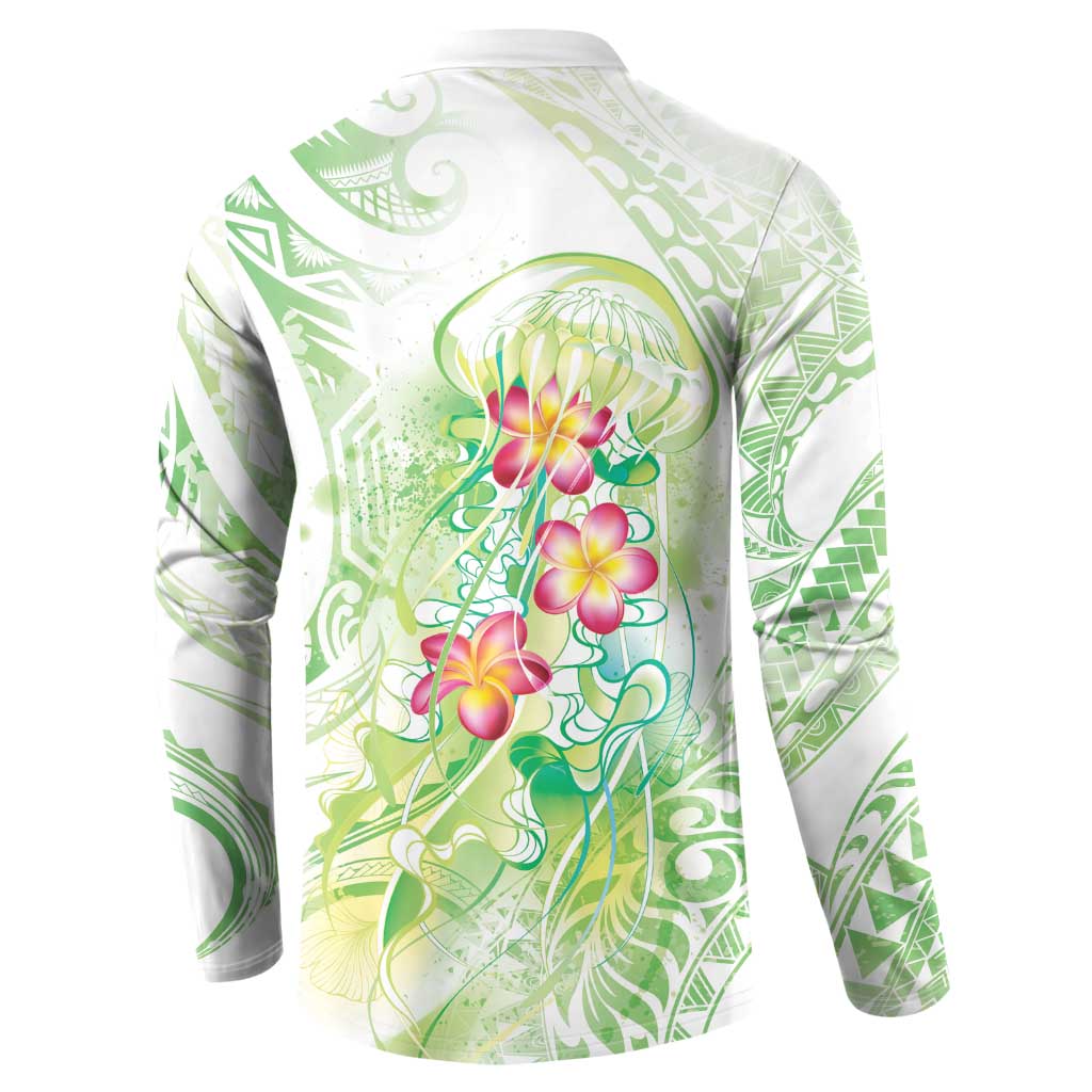 Summer Green Polynesian Jellyfish Button Sweatshirt Watercolor Glows LT7 - Polynesian Pride