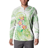 Summer Green Polynesian Jellyfish Button Sweatshirt Watercolor Glows LT7 - Polynesian Pride