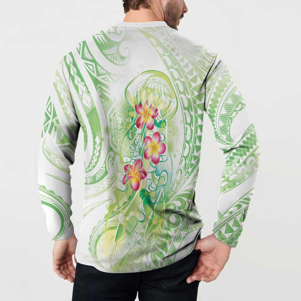 Summer Green Polynesian Jellyfish Button Sweatshirt Watercolor Glows LT7 - Polynesian Pride