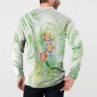 Summer Green Polynesian Jellyfish Button Sweatshirt Watercolor Glows LT7 - Polynesian Pride
