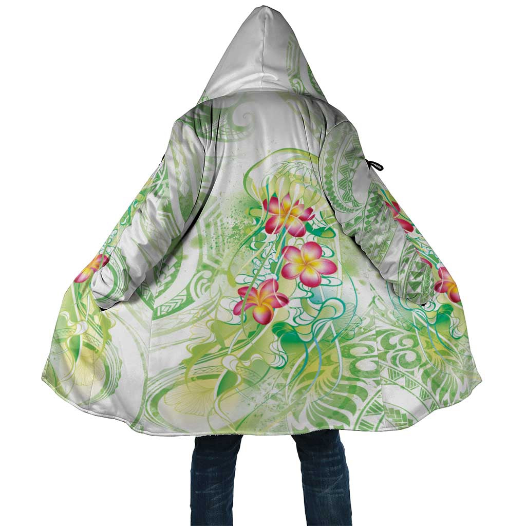 Summer Green Polynesian Jellyfish Cloak Watercolor Glows LT7 Unisex Light Green - Polynesian Pride