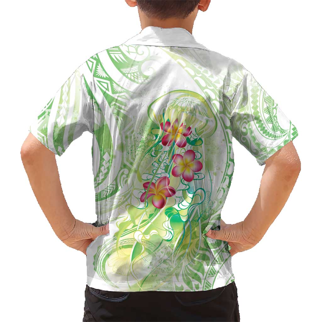 Summer Green Polynesian Jellyfish Kid Hawaiian Shirt Watercolor Glows LT7 - Polynesian Pride