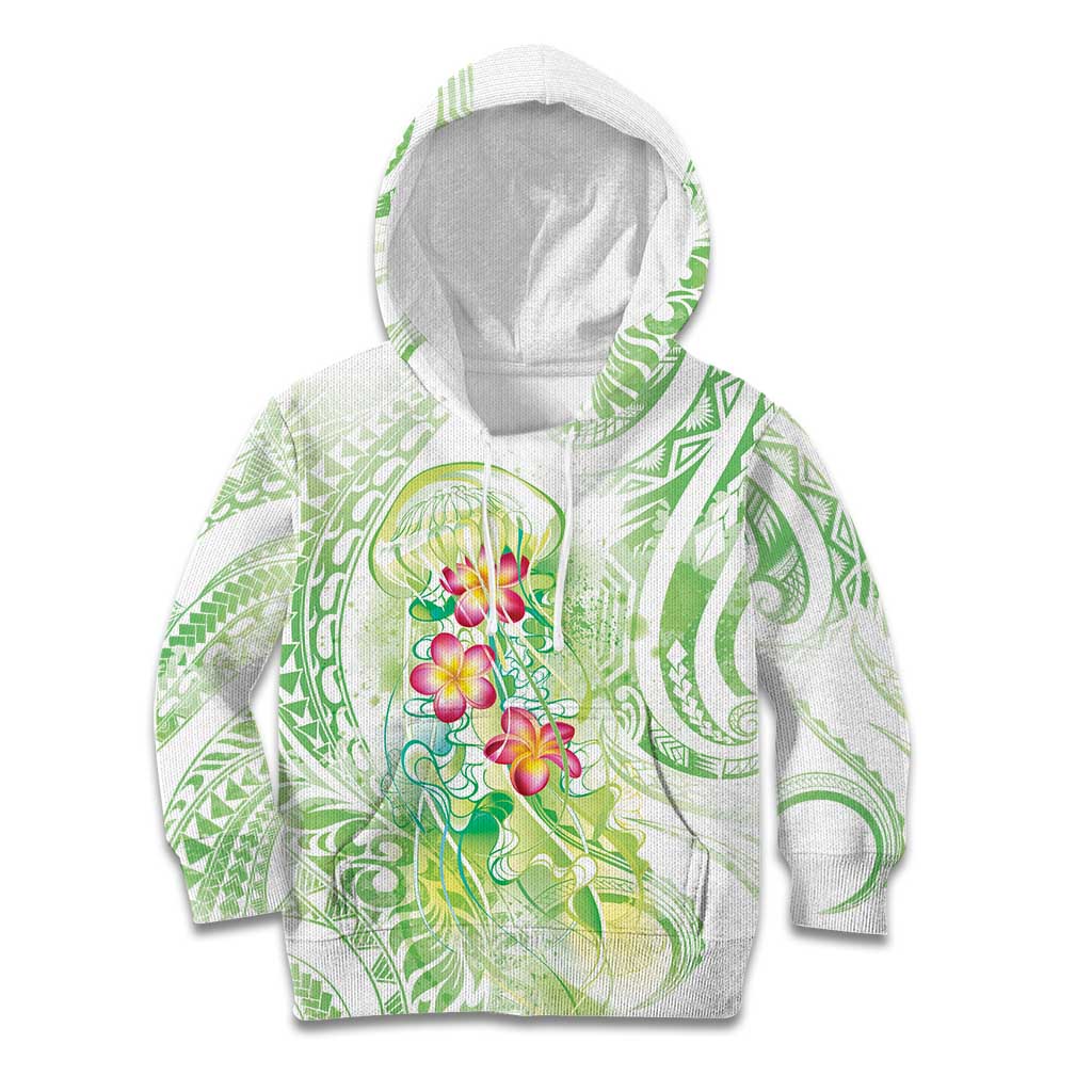 Summer Green Polynesian Jellyfish Kid Hoodie Watercolor Glows LT7 Hoodie Light Green - Polynesian Pride
