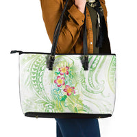 Summer Green Polynesian Jellyfish Leather Tote Bag Watercolor Glows LT7 - Polynesian Pride