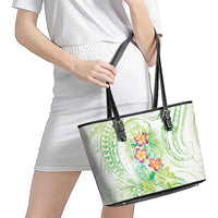 Summer Green Polynesian Jellyfish Leather Tote Bag Watercolor Glows LT7 - Polynesian Pride