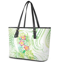 Summer Green Polynesian Jellyfish Leather Tote Bag Watercolor Glows LT7 - Polynesian Pride