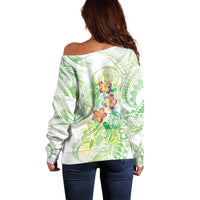 Summer Green Polynesian Jellyfish Off Shoulder Sweater Watercolor Glows LT7 - Polynesian Pride