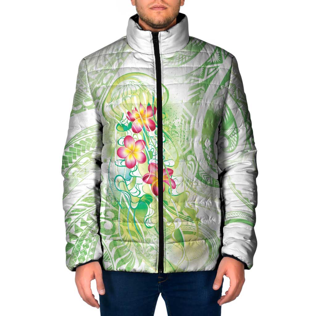 Summer Green Polynesian Jellyfish Padded Jacket Watercolor Glows LT7 Men Light Green - Polynesian Pride