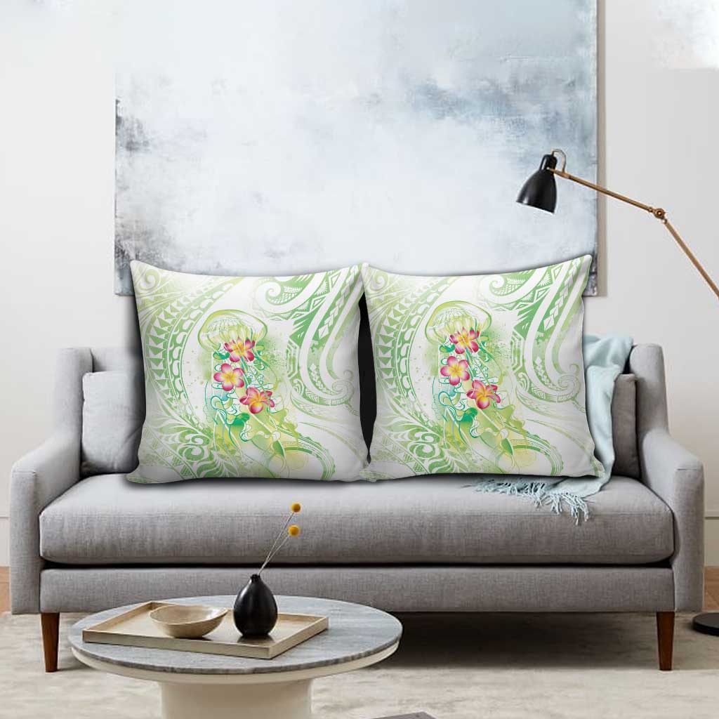 Summer Green Polynesian Jellyfish Pillow Cover Watercolor Glows LT7 - Polynesian Pride
