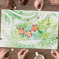 Summer Green Polynesian Jellyfish Puzzle Watercolor Glows LT7 - Polynesian Pride